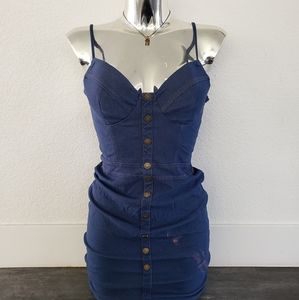 Dark Denim Bustier Entry Button Down Midi